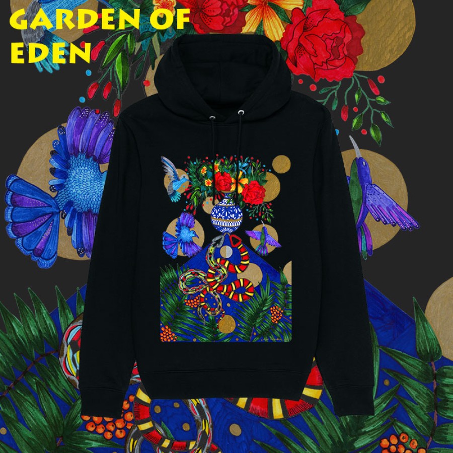 Juodas džemperis su kapišonu. 8 skirtingi dizainai 